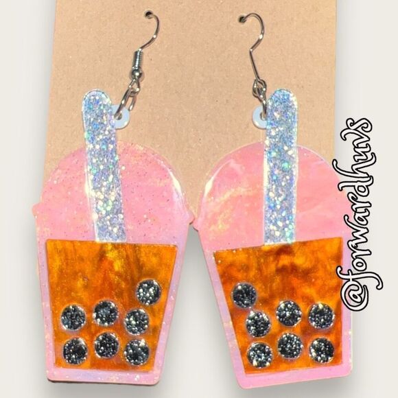 Bulky Plastic Ice Cream Shake Hand Crafted Earrings - Picture 3 of 7